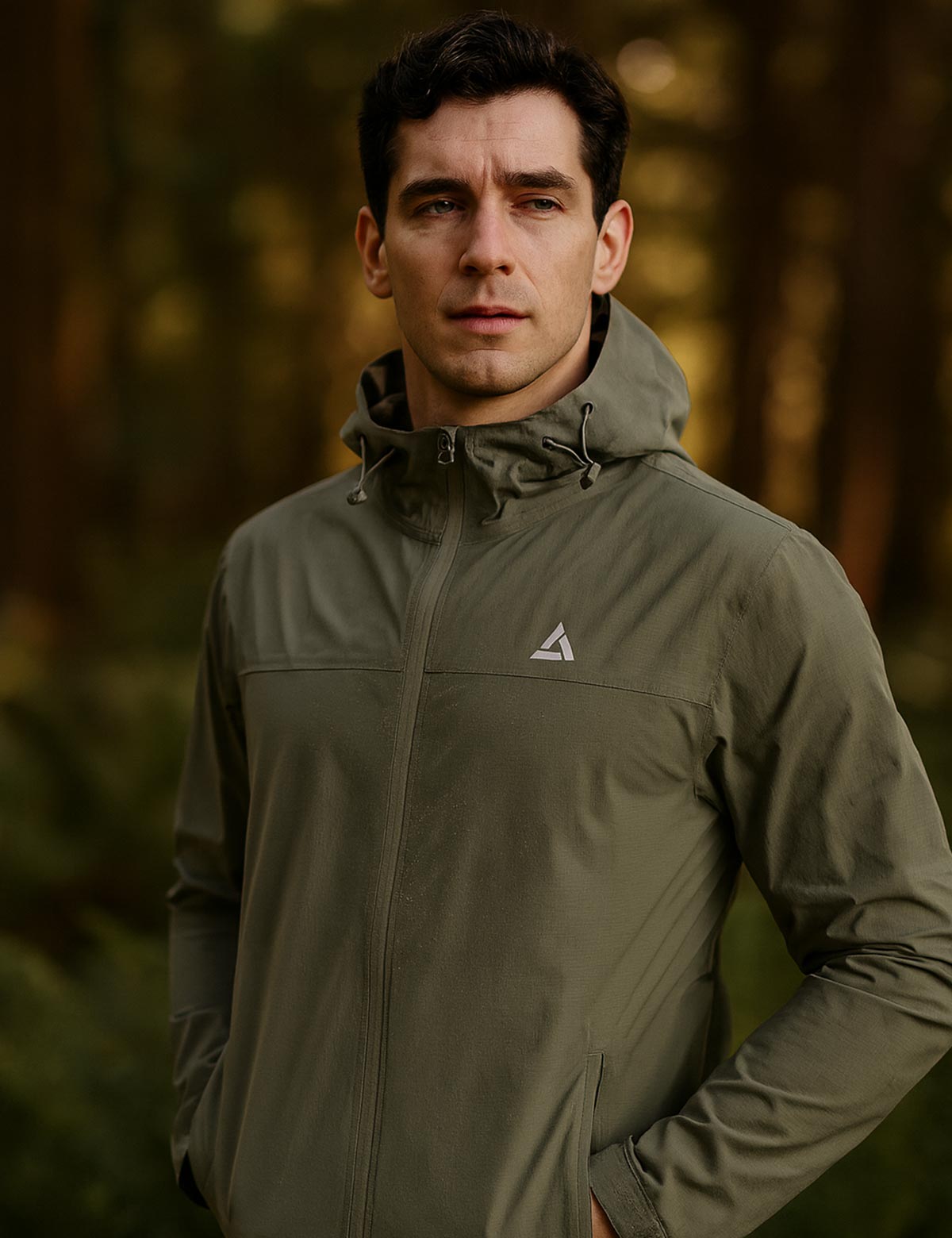 Veste de pluie pour hommes - Veste à vélo avec capuche par ligne gris