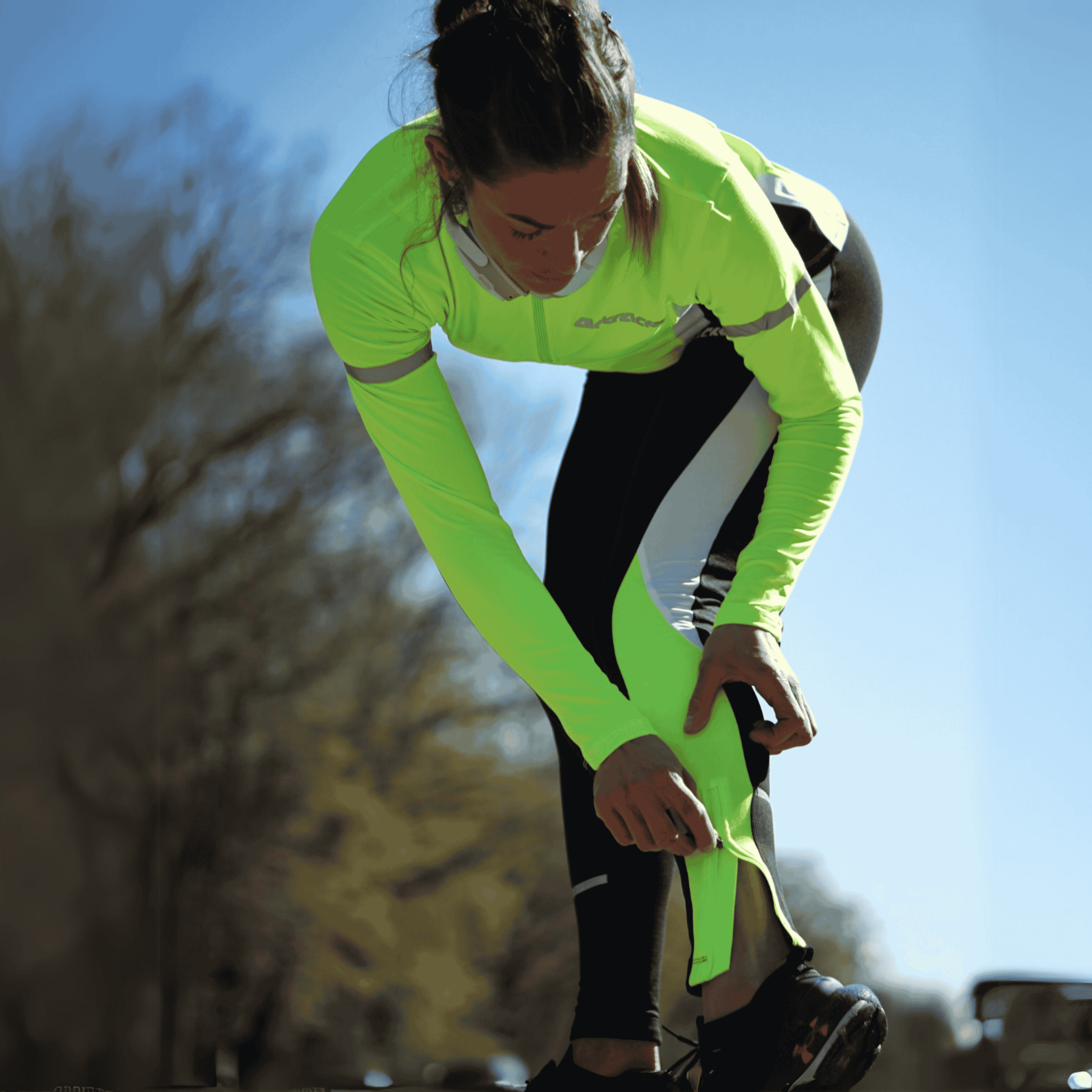 Damen Winter.Laufset Thermo Laufhose Tight Lang + Thermo Laufshirt Langarm - Schwarz-Neon