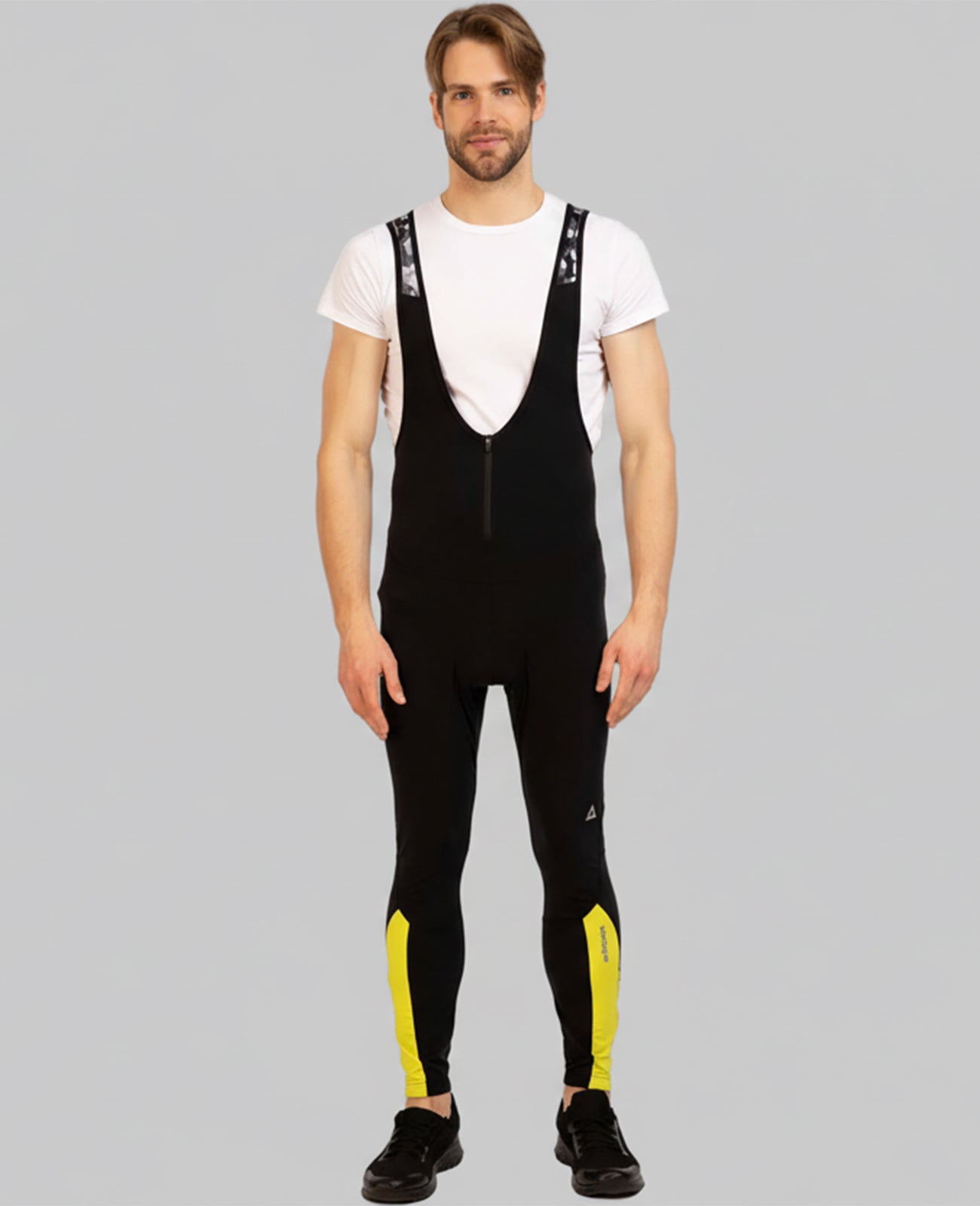 Thermische fietsbroek voor heren lange draagbroek per team zwart-neon