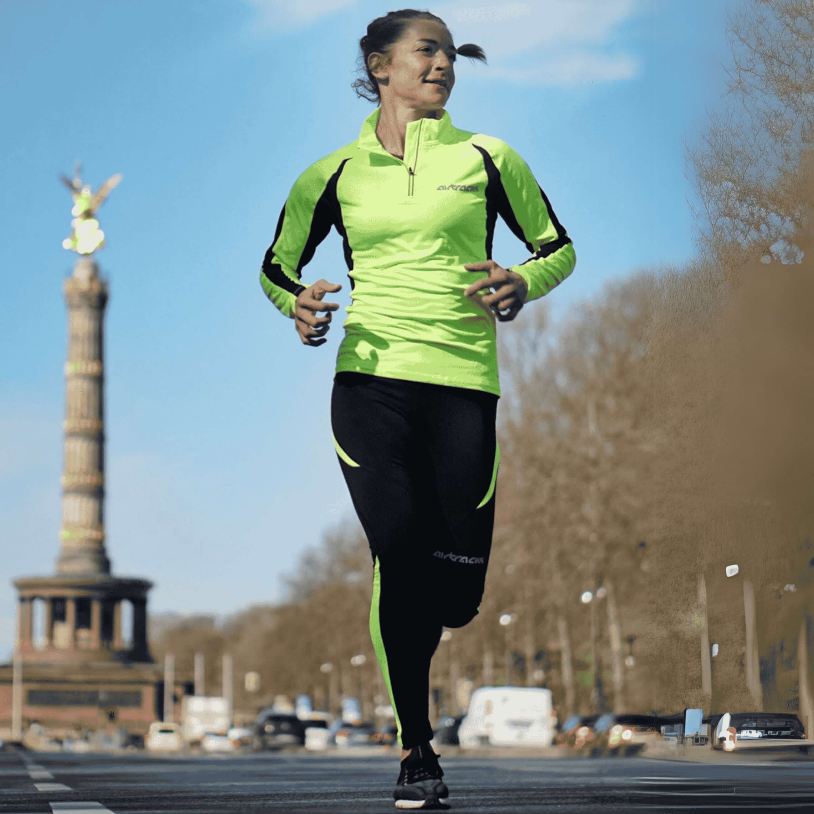 AirTracks Femmes Hiver Fonctionnel Running Set Thermal Thermal Long Pro + Thermo Running Shirt Bran Per - Black -neon