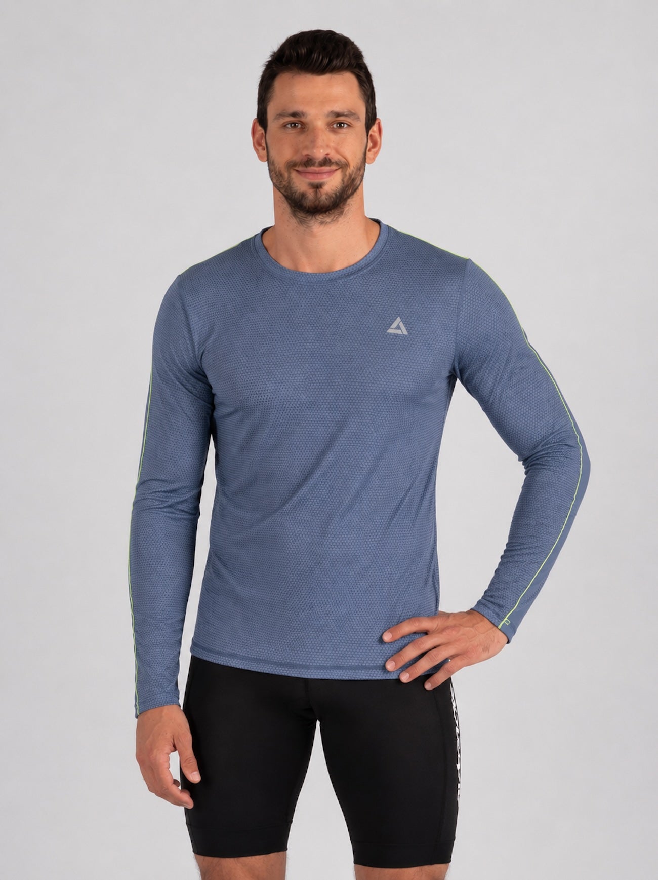 Men's functional running shirt long arm per line gray neon