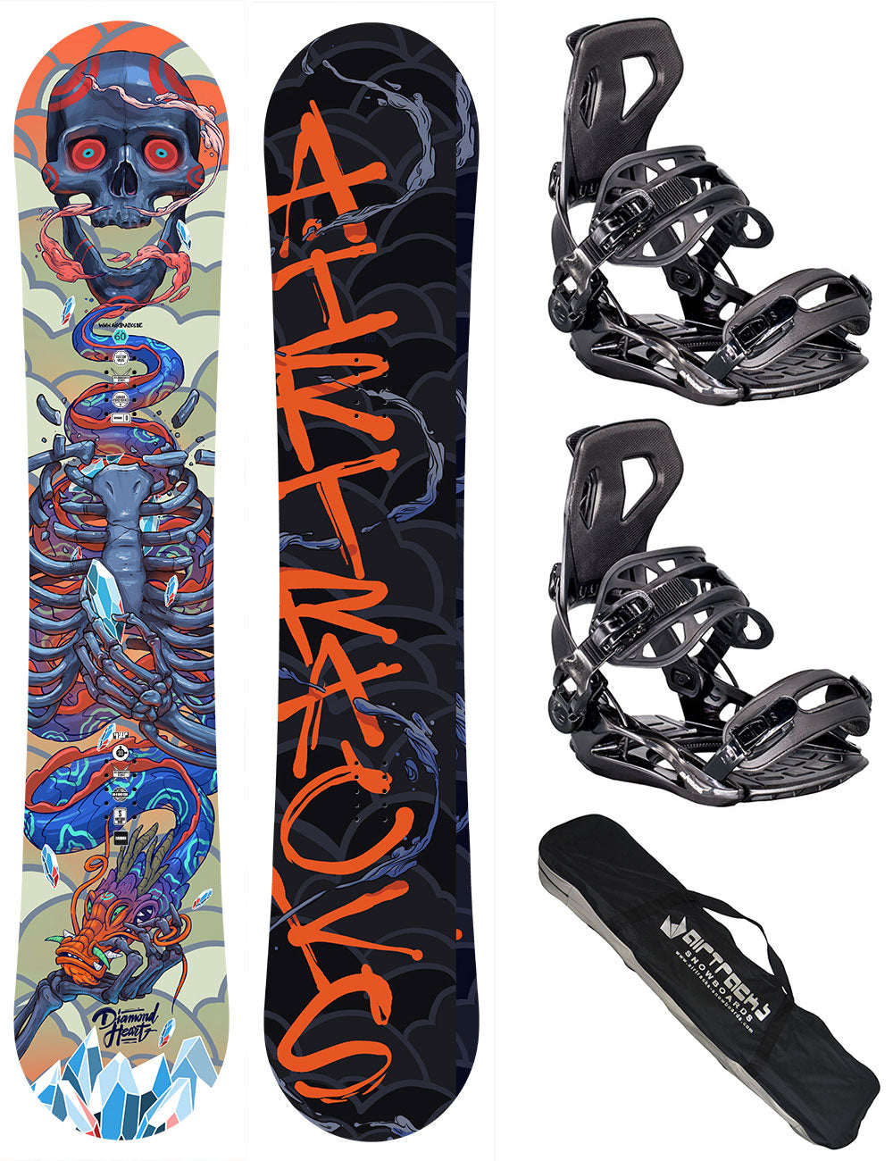 Set da Snowboard Uomo: Diamond Heart Carbon + Attacchi Master XL + Borsa