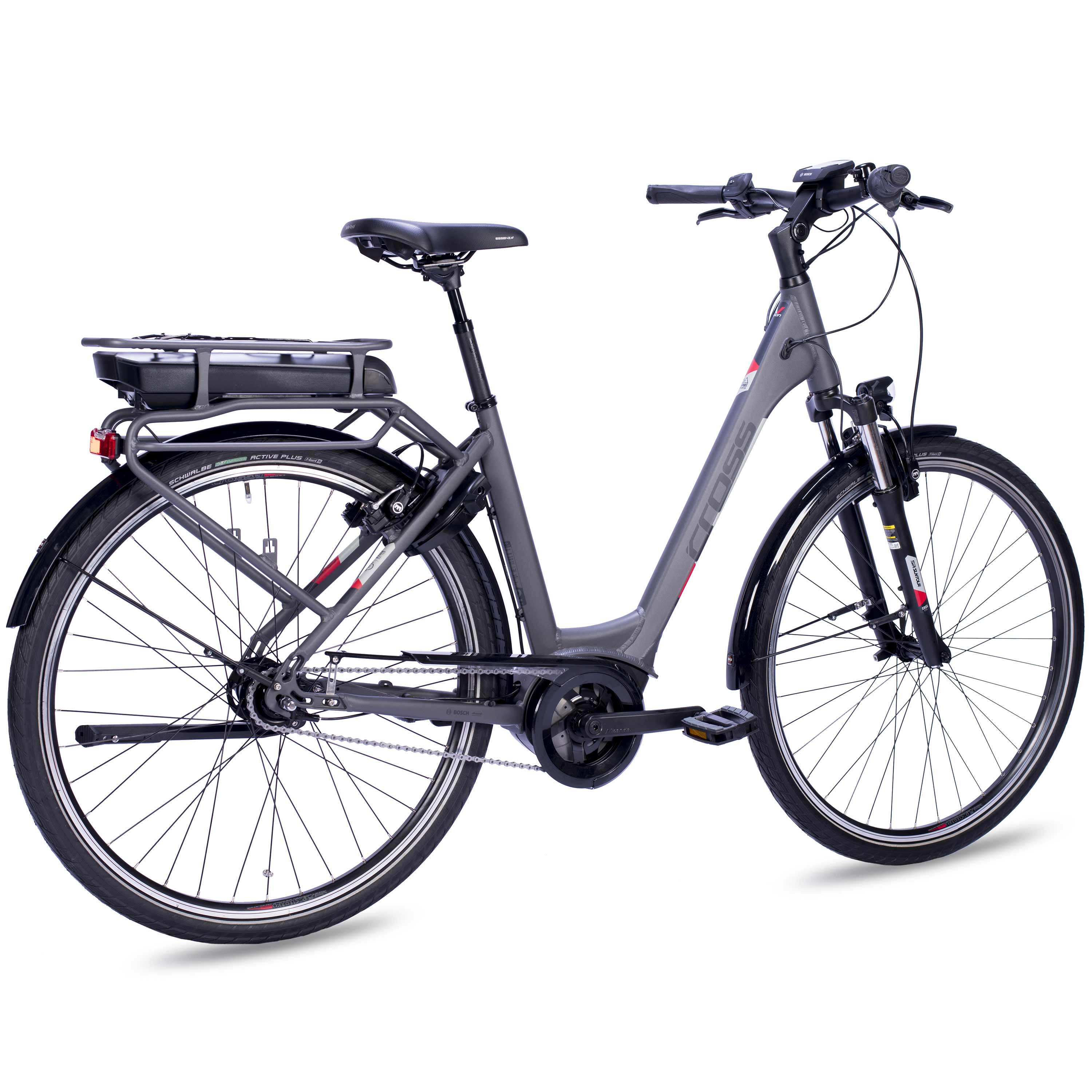 28" E-Bike Stadsfiets V-Tron RACK BOSCH ACTIVE LINE PLUS 400 Wh 7 VERSNELLINGEN SHIMANO NEXUS ACHTERUITTRAPREM
