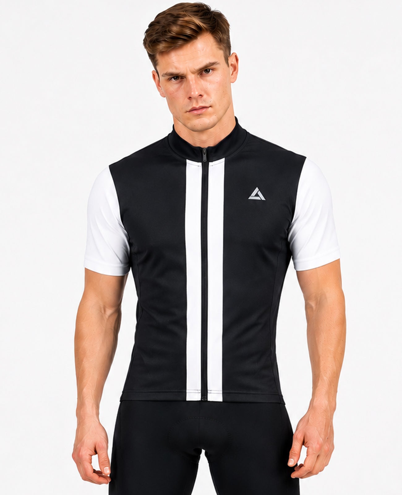 Maglia da bicicletta maschile corta -maglia per biciclette per maniche per linea II Bianco nero