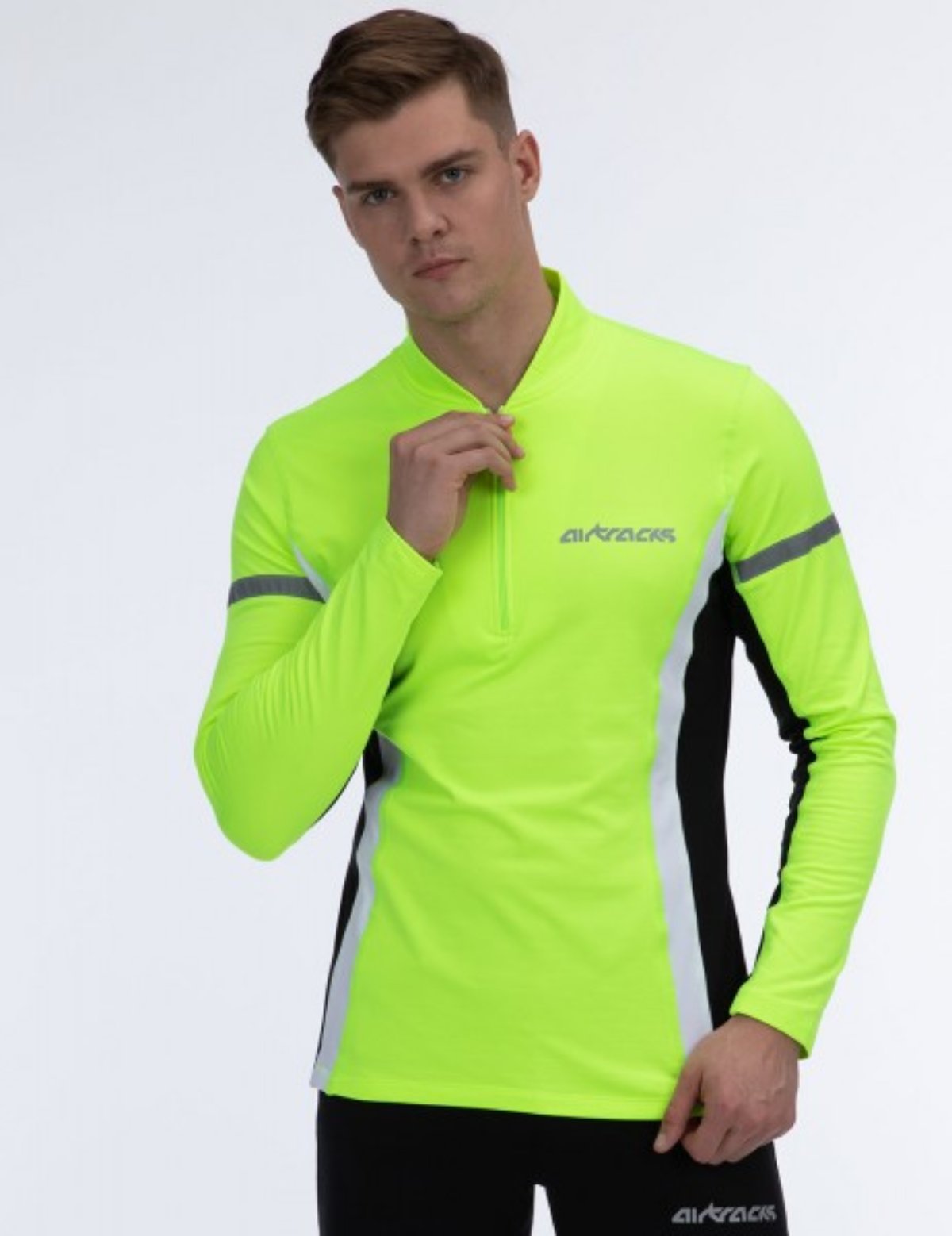 <tc>Airtracks</tc> Heren thermische functionele hardloopset hardloopbroek strak lang + thermisch functioneel hardloopshirt lange mouw - zwart-neon