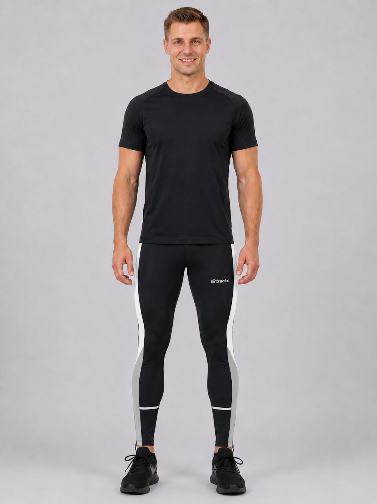 Herren Laufhose Tight Lang Schwarz