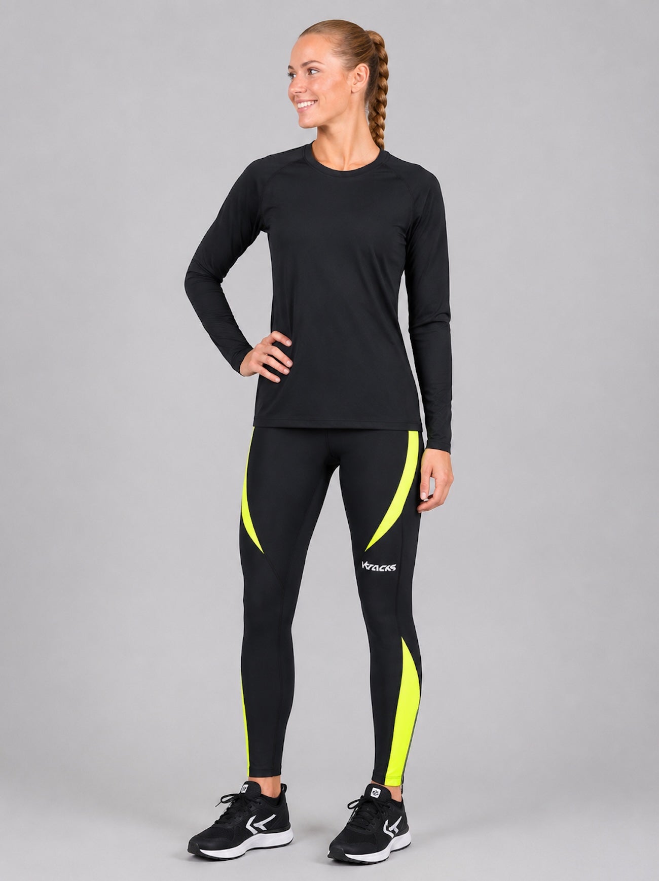 Pantaloni da corsa da donna a stretto lang pro nero neon