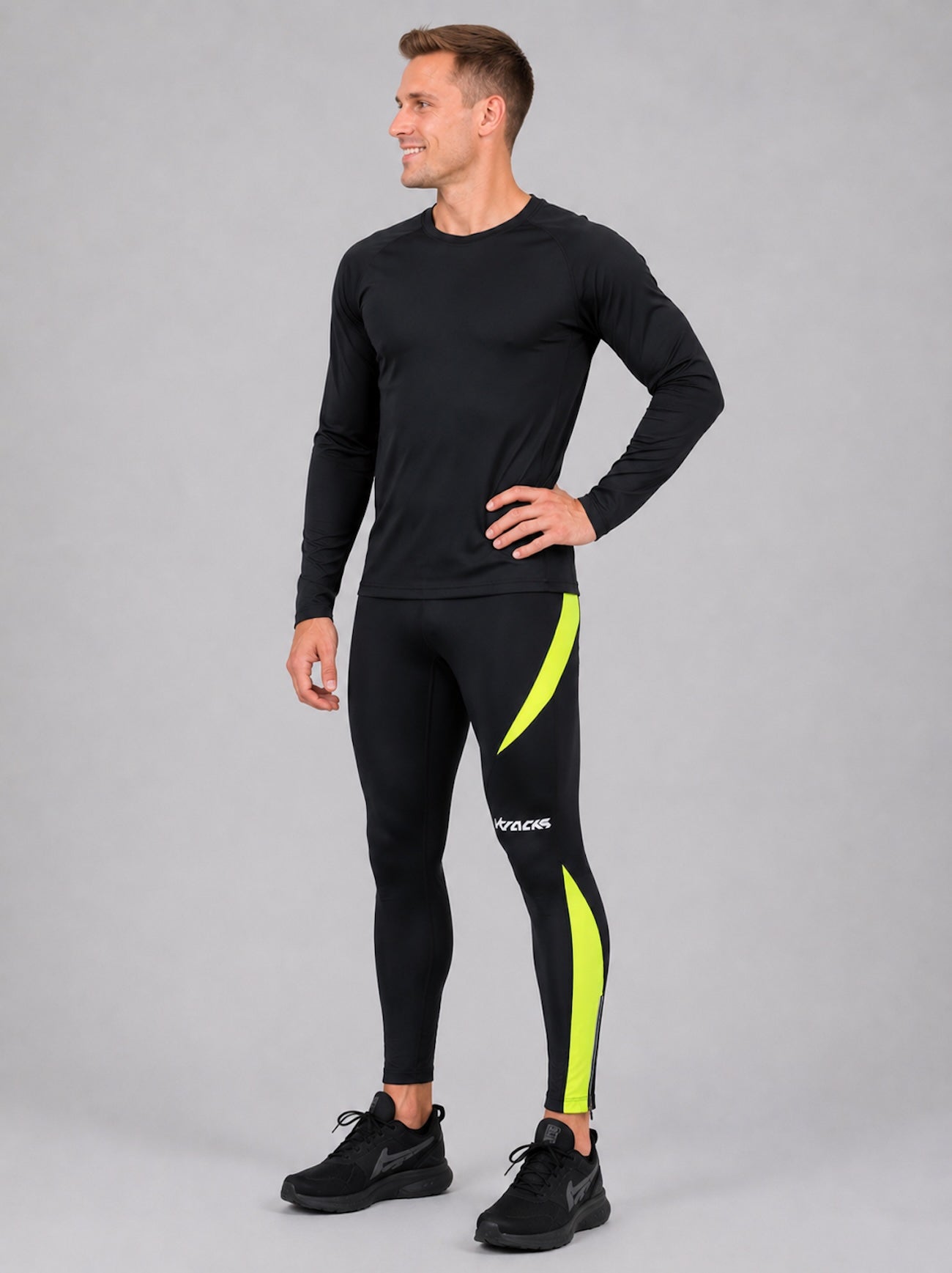 Pantalones de carreras de hombres apretados pro schwarz neon