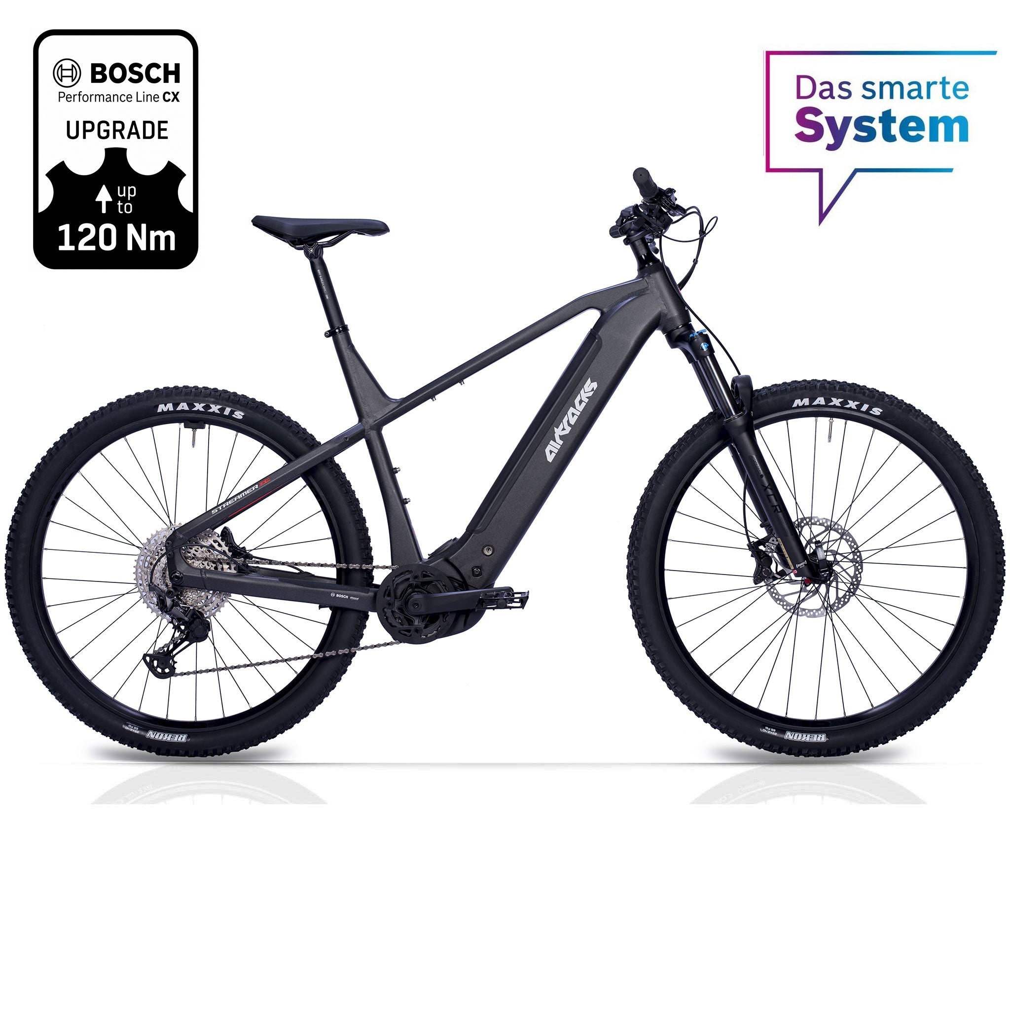 29" Herren E-MTB STREAMER CX12 BOSCH PERFORMANCE LINE CX GEN 5 (120 Nm) Smart System POWERTUBE 800 Wh 12 x GANG SHIMANO XT RD-M8100 SGS Schwarz