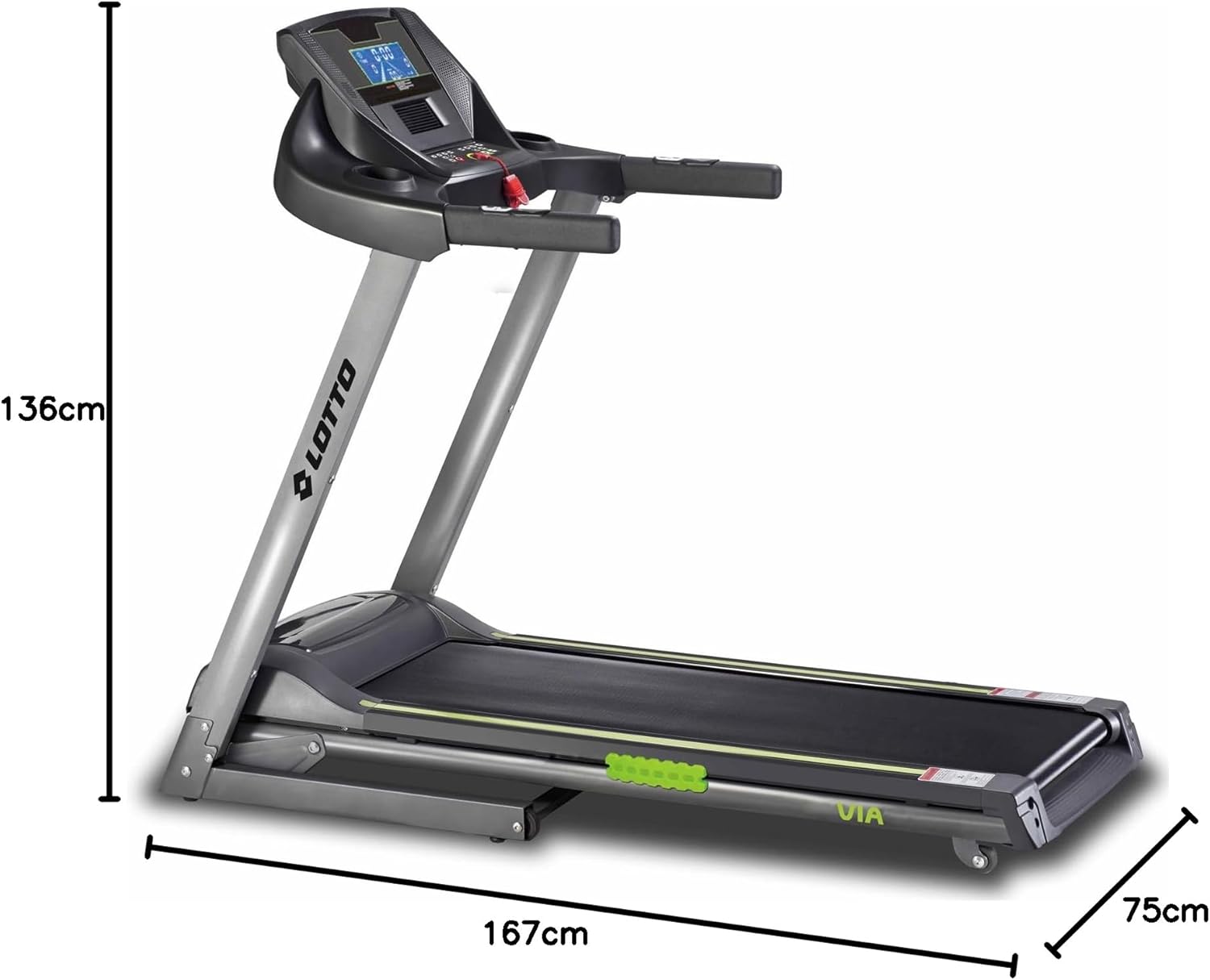 Lotto via treadmill foldable electrically up to 100 kg Bluetooth 1-16 km/h 133x45 cm