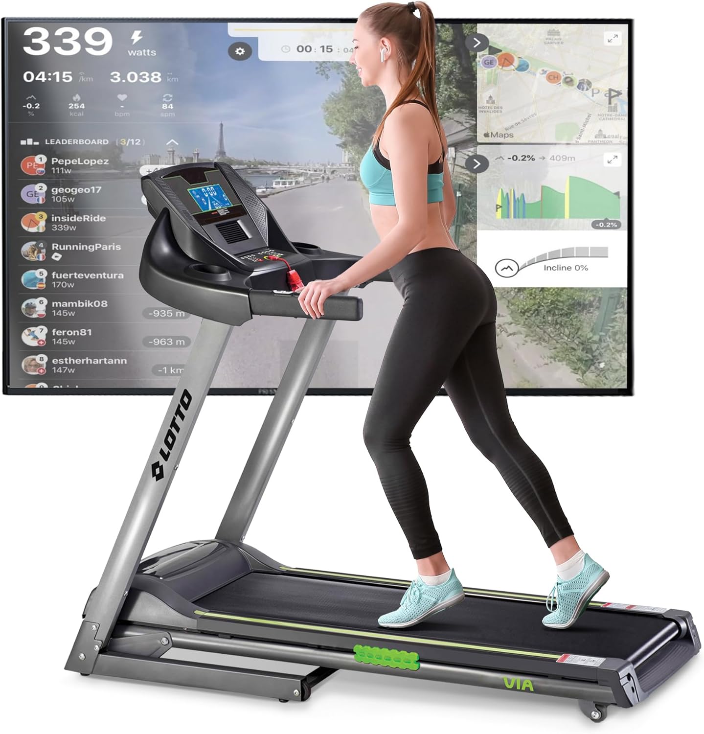 Lotto via treadmill foldable electrically up to 100 kg Bluetooth 1-16 km/h 133x45 cm
