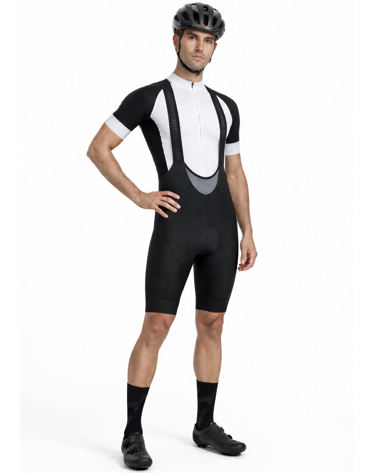 Herren Fahrradhose Kurz Radhose mit Trägern Trägerhose Pro Team Line Schwarz