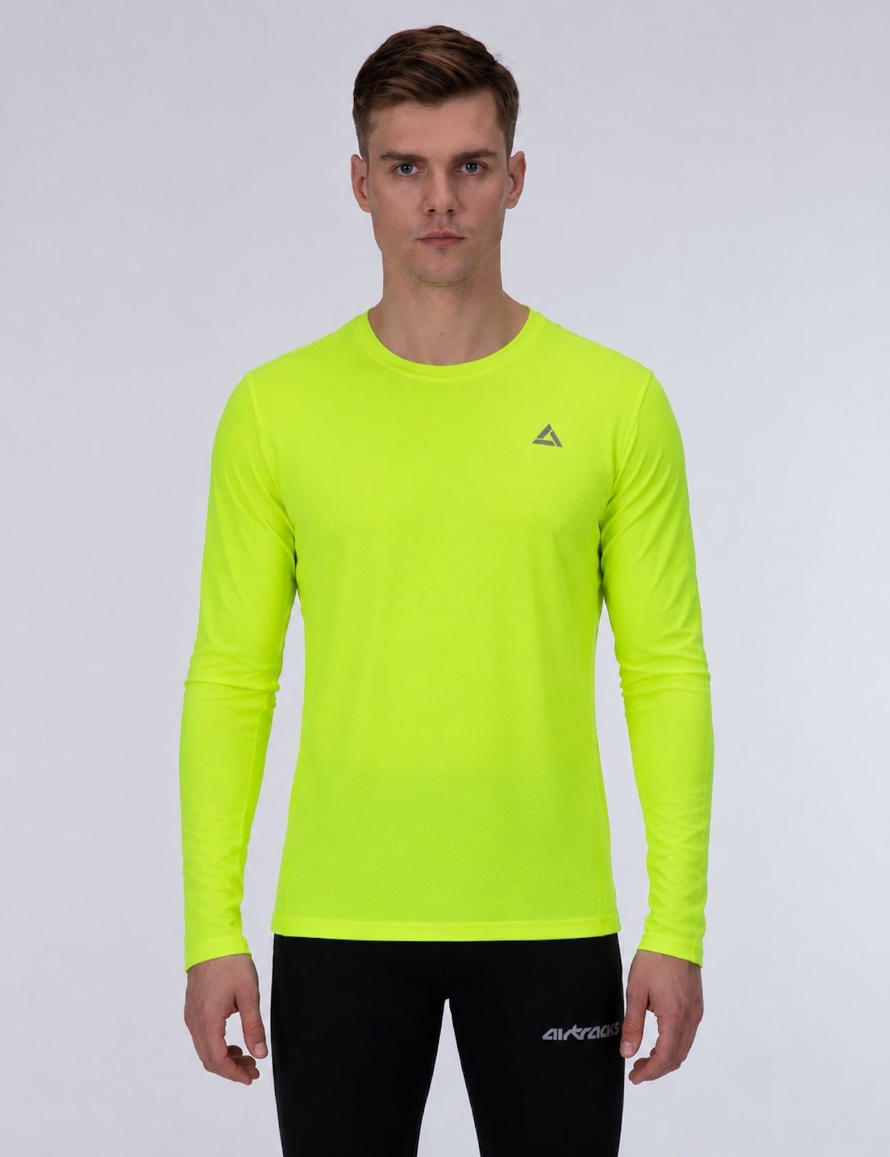 Camisa funcional de los hombres de carrera larga por línea neón blanco