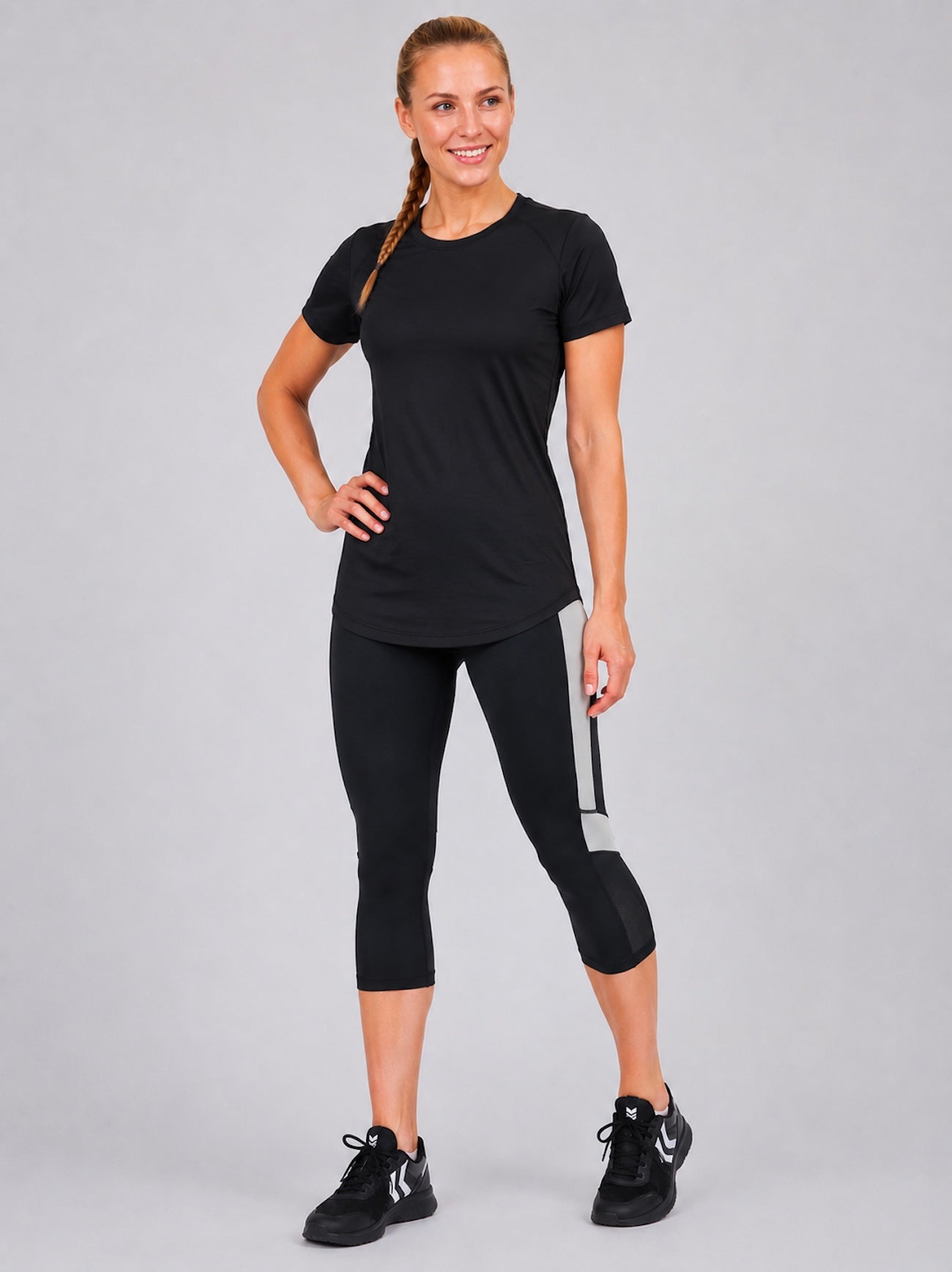 Fitnessbroek voor dames - Running Pants 3-4 Zwart grijs rood DecOct