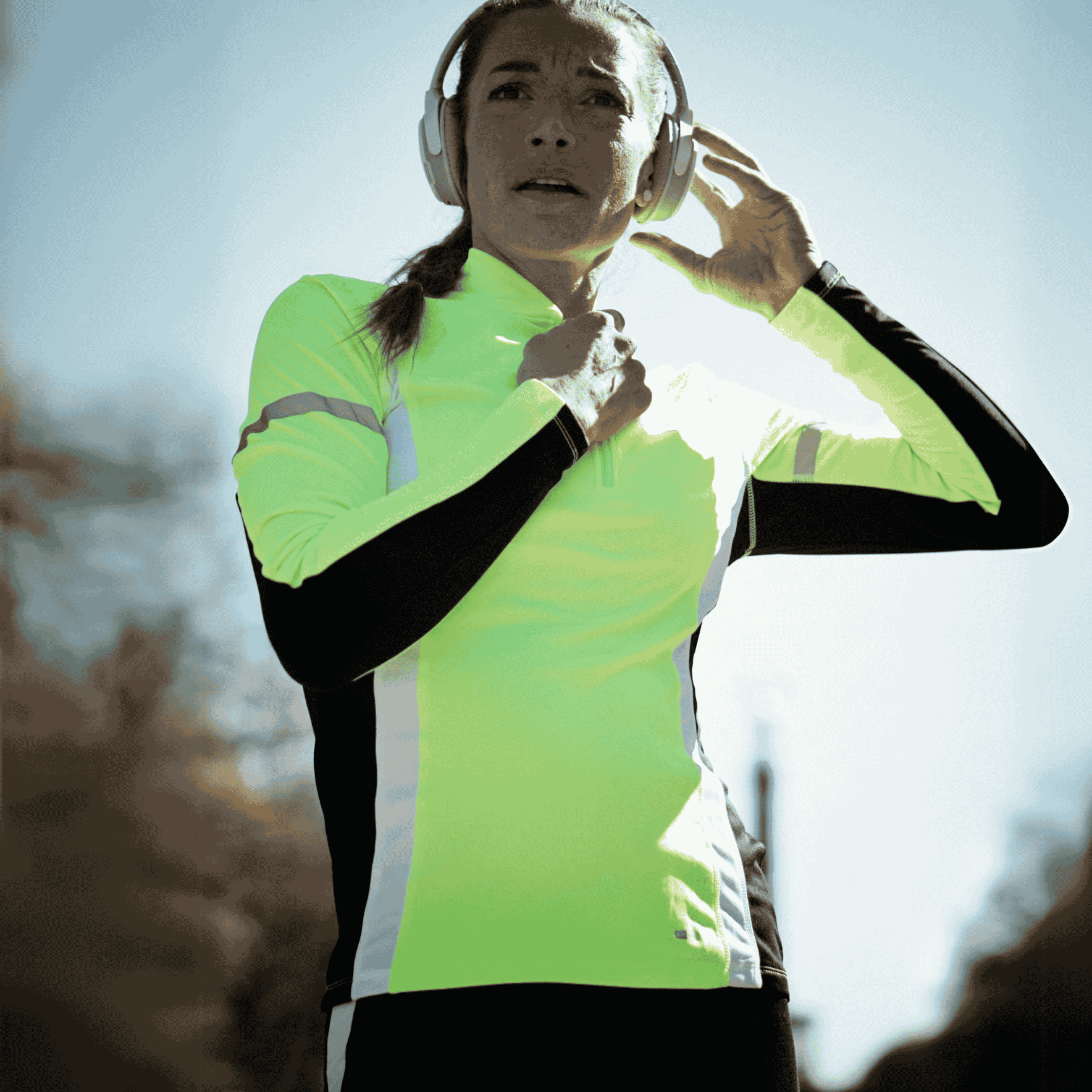 Airtracks Damen Thermo Funktions Laufset Laufhose Tight Lang + Thermo Funktions Laufshirt Langarm - Schwarz-Neon