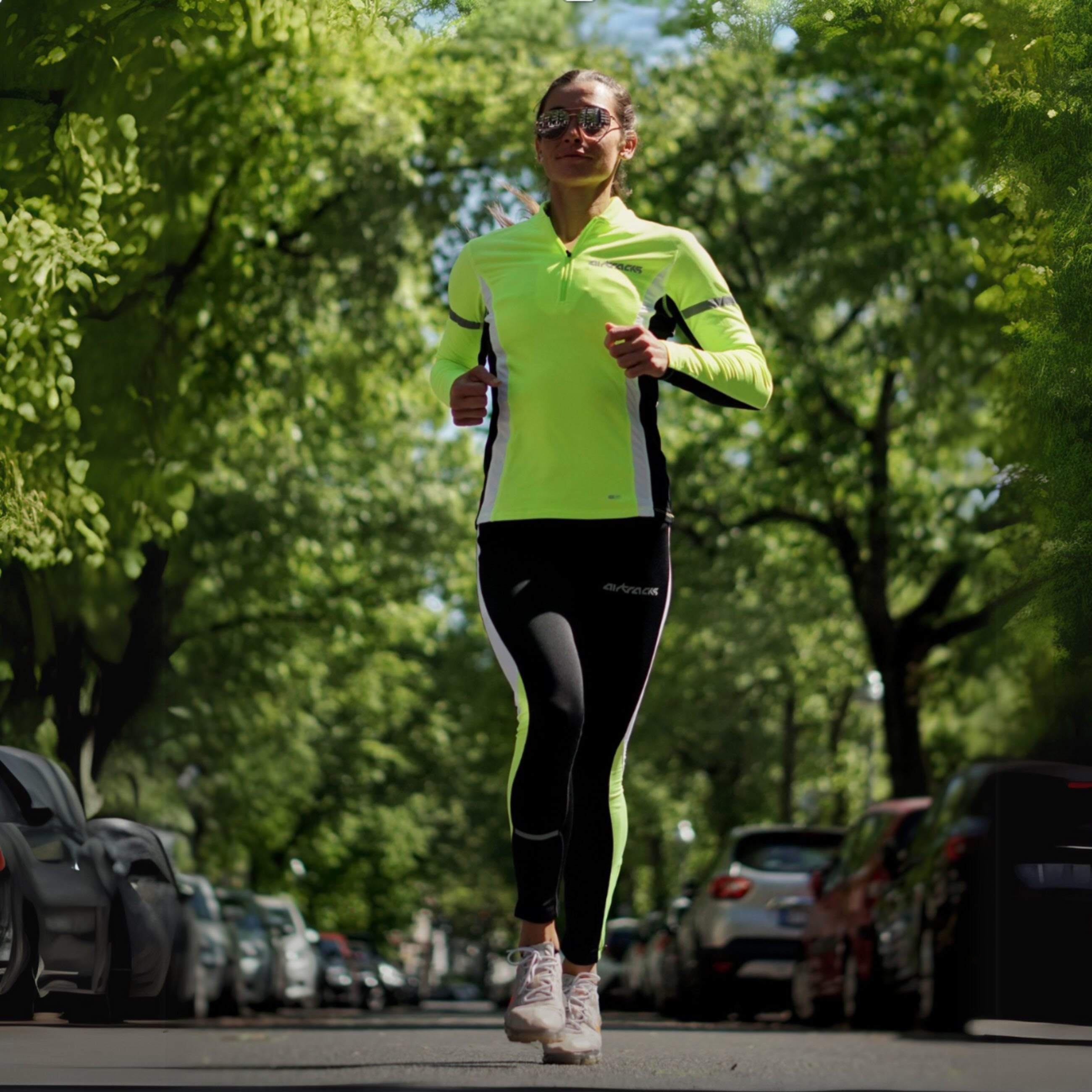 Airtracks women thermal function running set running pants Tight Lang + thermo functional running shirt long -sleeved - black -neon