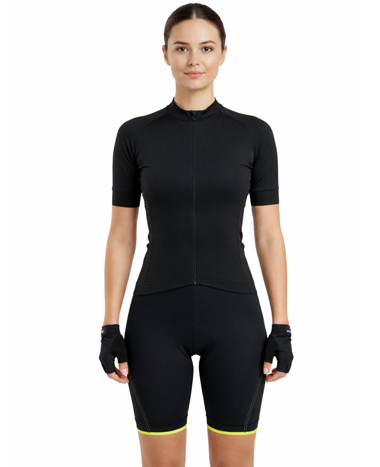 Damen Fahrradhose Kurz Radhose Comfort Line Schwarz-Neon