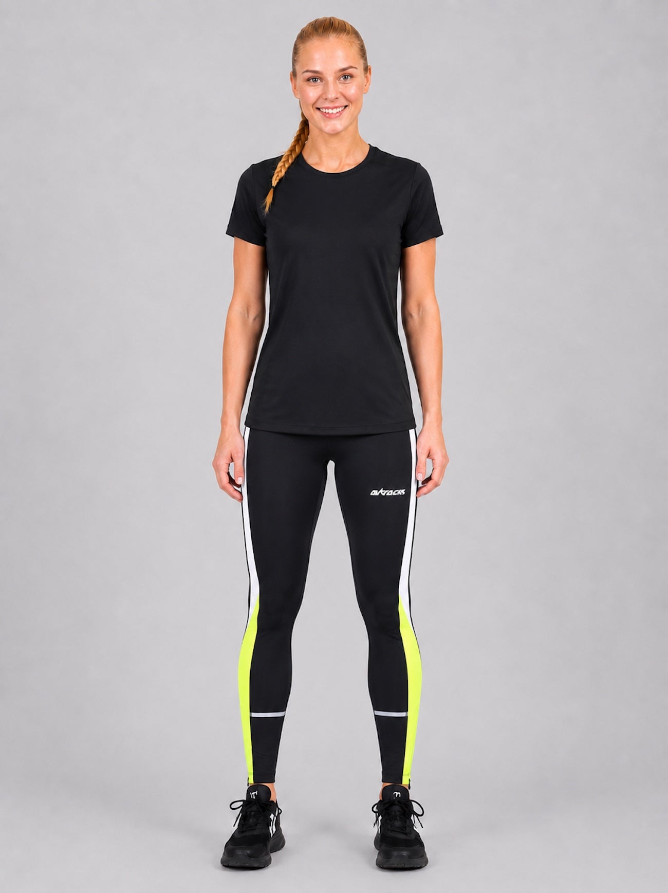 Women's running pants Tight Lang Black Neon