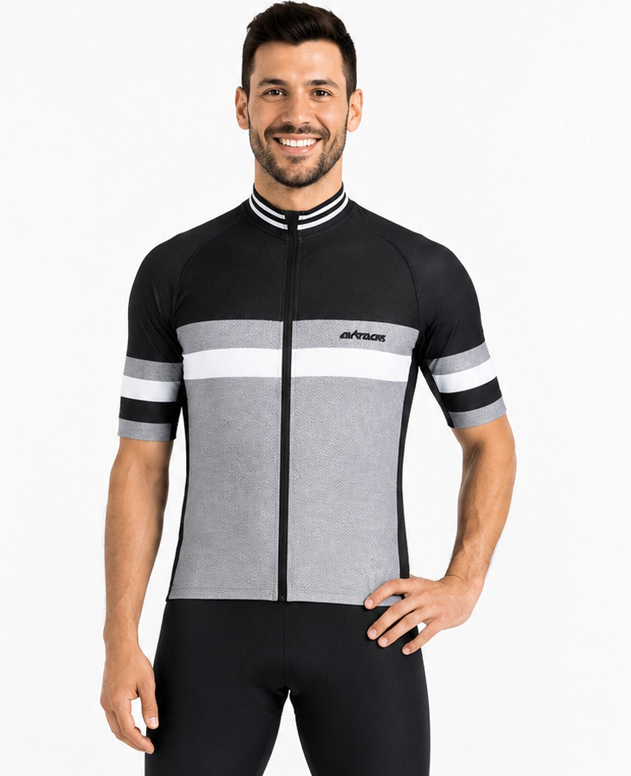 Herenfiets jersey korte arm per lijn III zwart en grijs
