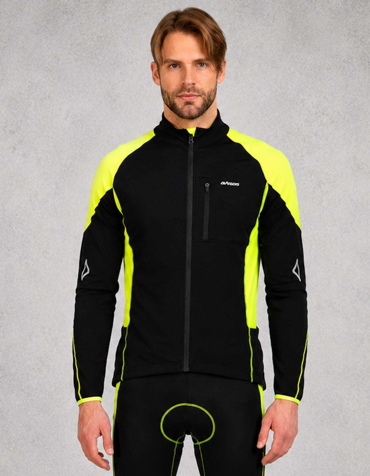 Herren Winter Thermoradtrikot Pro-T – Fahrradtrikot Langarm mit Fleece Schwarz-Neon