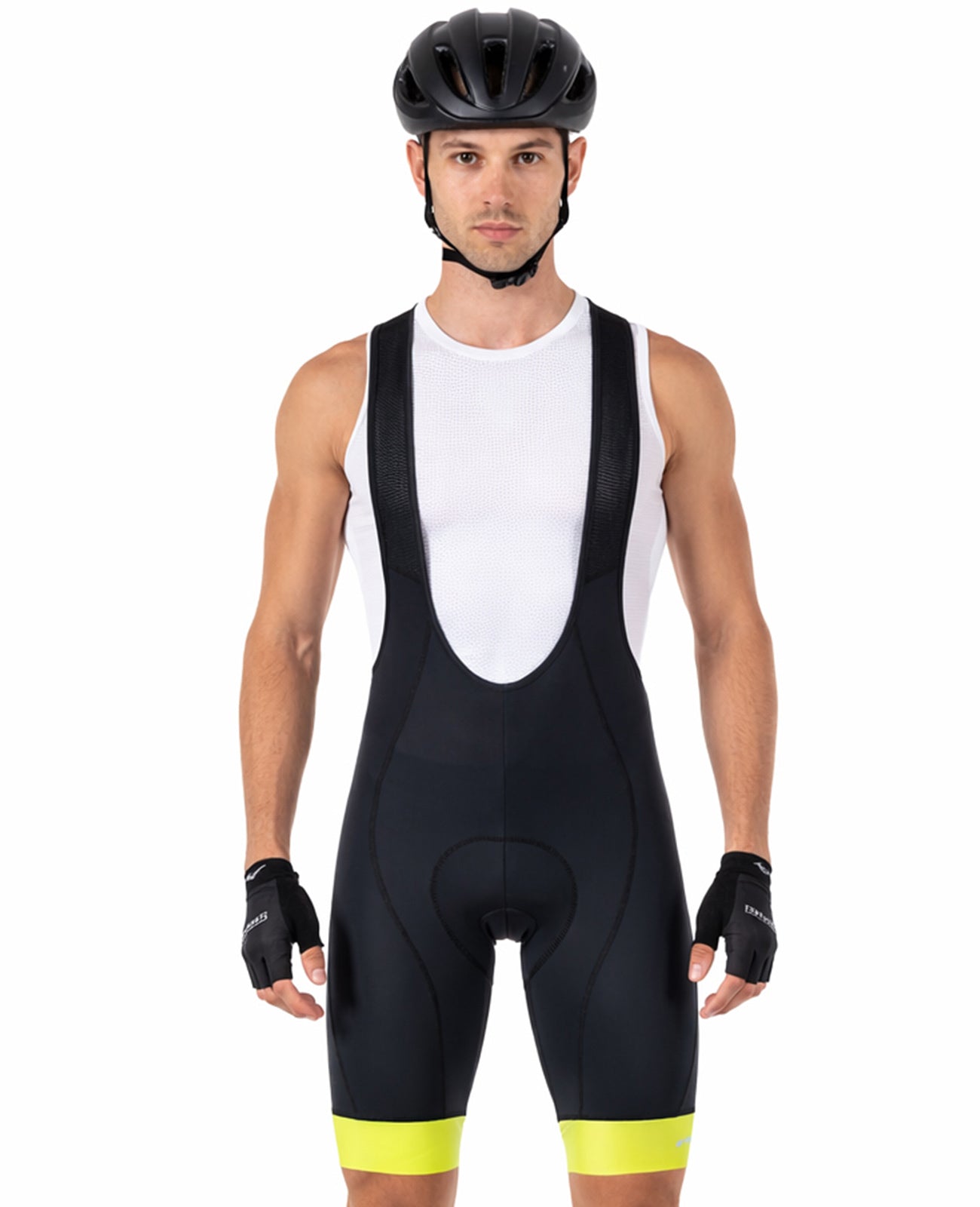 Herren Fahrradhose Kurz Radhose mit Trägern Trägerhose Comfort Line Schwarz Neon